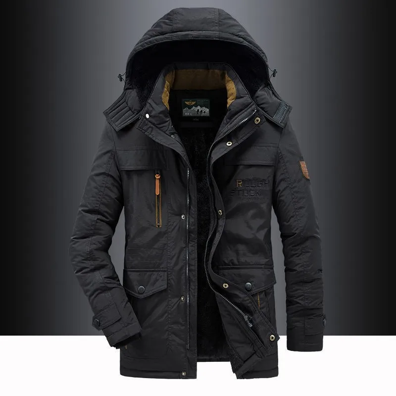 Men Hooded Long Winter Coats Fleece Down Jackets Man Casual Warm Parkas Good Quality Male Long Coats Men\'s Clothing Size 6XL