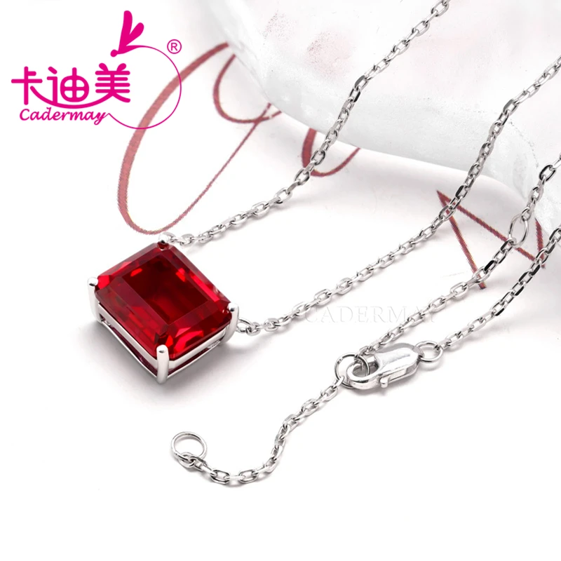 

CADERMAY Emerald Cut Lab Grown Ruby With Inclusions Pegion Blood Red S925 Sterling Silver Chain Necklace For Women Fine Jewelry