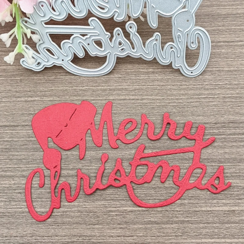 Merry Christmas and Santa Hat Metal Cutting Dies Stencil DIY Scrapbooking Album Paper Card Template Mold Embossing Craft