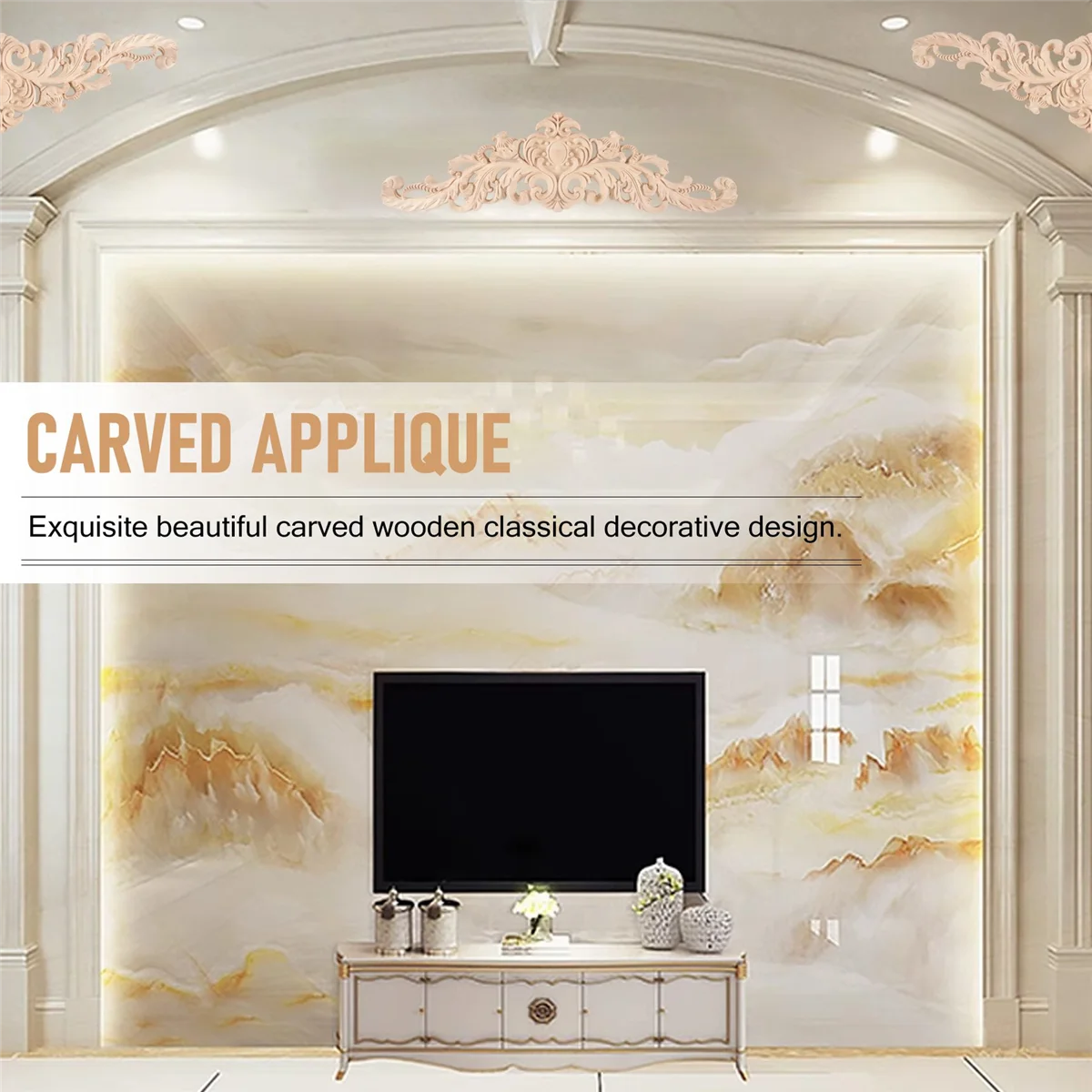 40x12cm Exquisite Classic Rubber wood Carved Applique Furniture Natural Decal Wood color