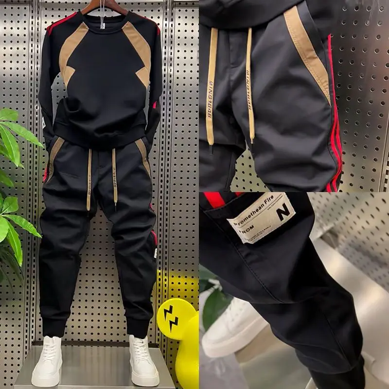 Autumn Fashion Sports Casual Loose Trendy Versatile Sweatshirt Sweatpants Celebrity Two-Piece Set Clothes Men Aesthetic