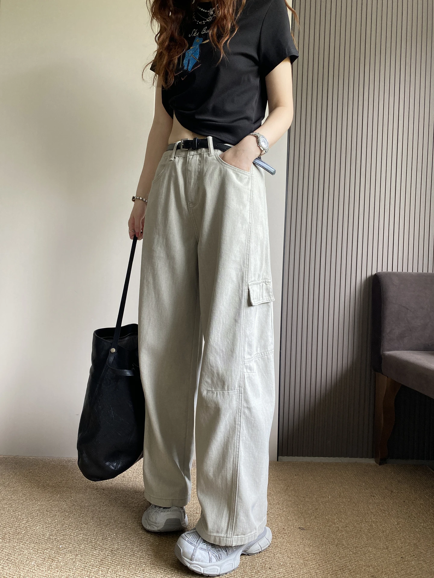 

High Waist Wide Leg Casual Jeans Women's Spring Summer New Style American Retro Bend Knife Workwear Loose Fit Denim Pants