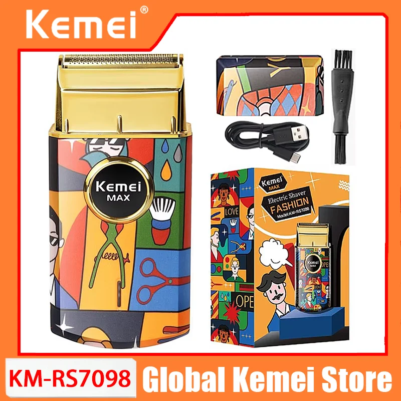 

Kemei Titanium Double Foil Reciprocating Electric Shaver Professional Barber Finishing Razor Graffiti Pattern for Men KM-RS7098