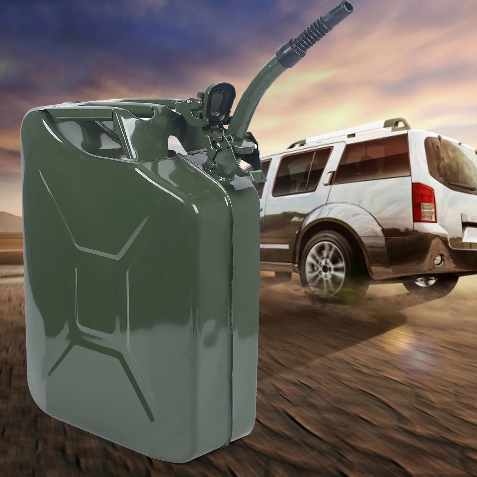20L/5-gallon Steel Military Green Reserve Fuel Tank, Portable Gasoline Tank Jerry Fuel Can with Oil-out for The Rugged Off-road
