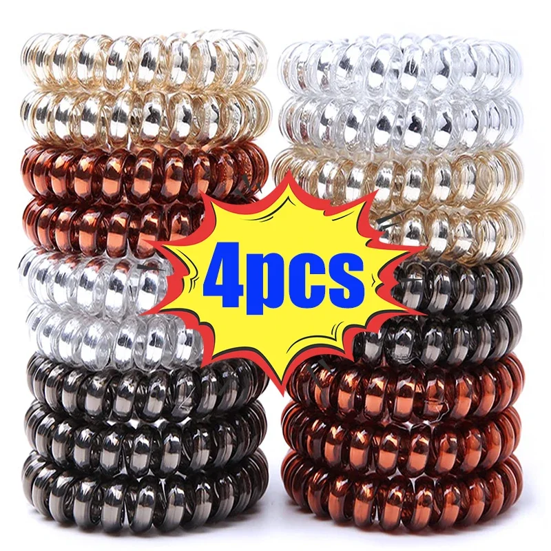 4pcs Multicolor Elastic Rubber Bands Spiral Shape Ponytail Hair Ties Gum Rubber Band Hair Rope Telephone Wire Hair Accessories