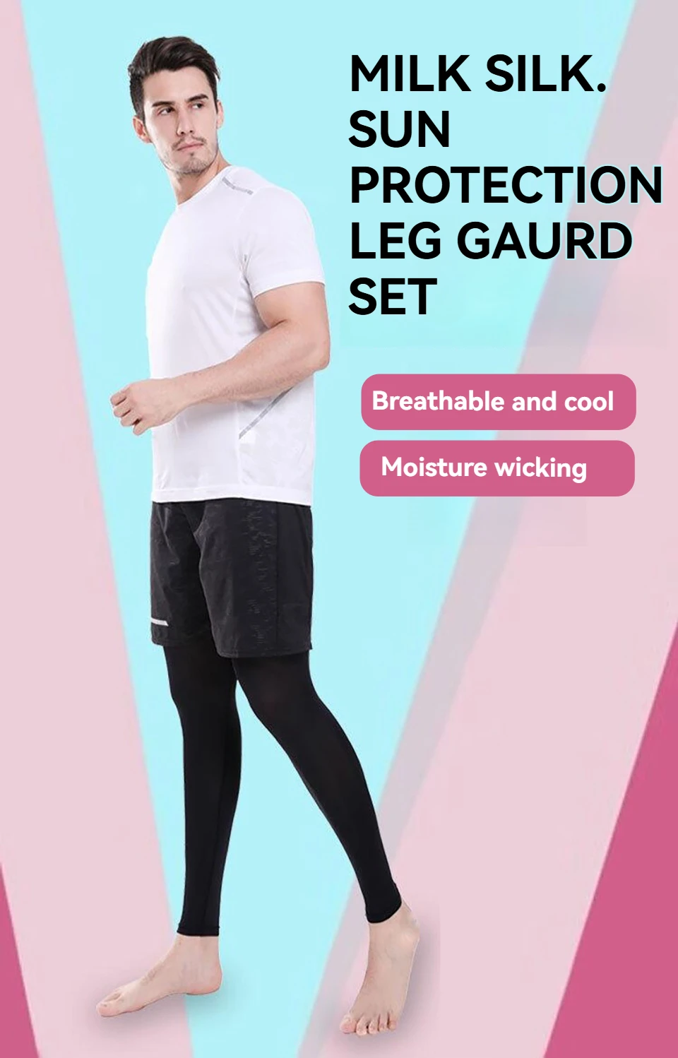 GTUBIKE Neue Beinmanschetten Sommer Sonnenschutz Kühlende Laufbeinbezüge Sport Radfahren Elastische Eisseide Basketball Wadenmanschette – Detail 1