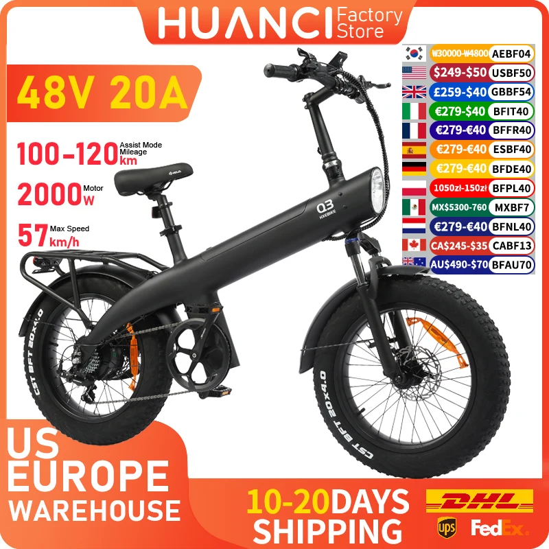HUANCI Q3 Mountain Bicicletta elettrica 2000W 57KM/H batteria rimovibile bici elettrica 48V 20AH Ebike 20 pollici fat tire Off-Road e bike