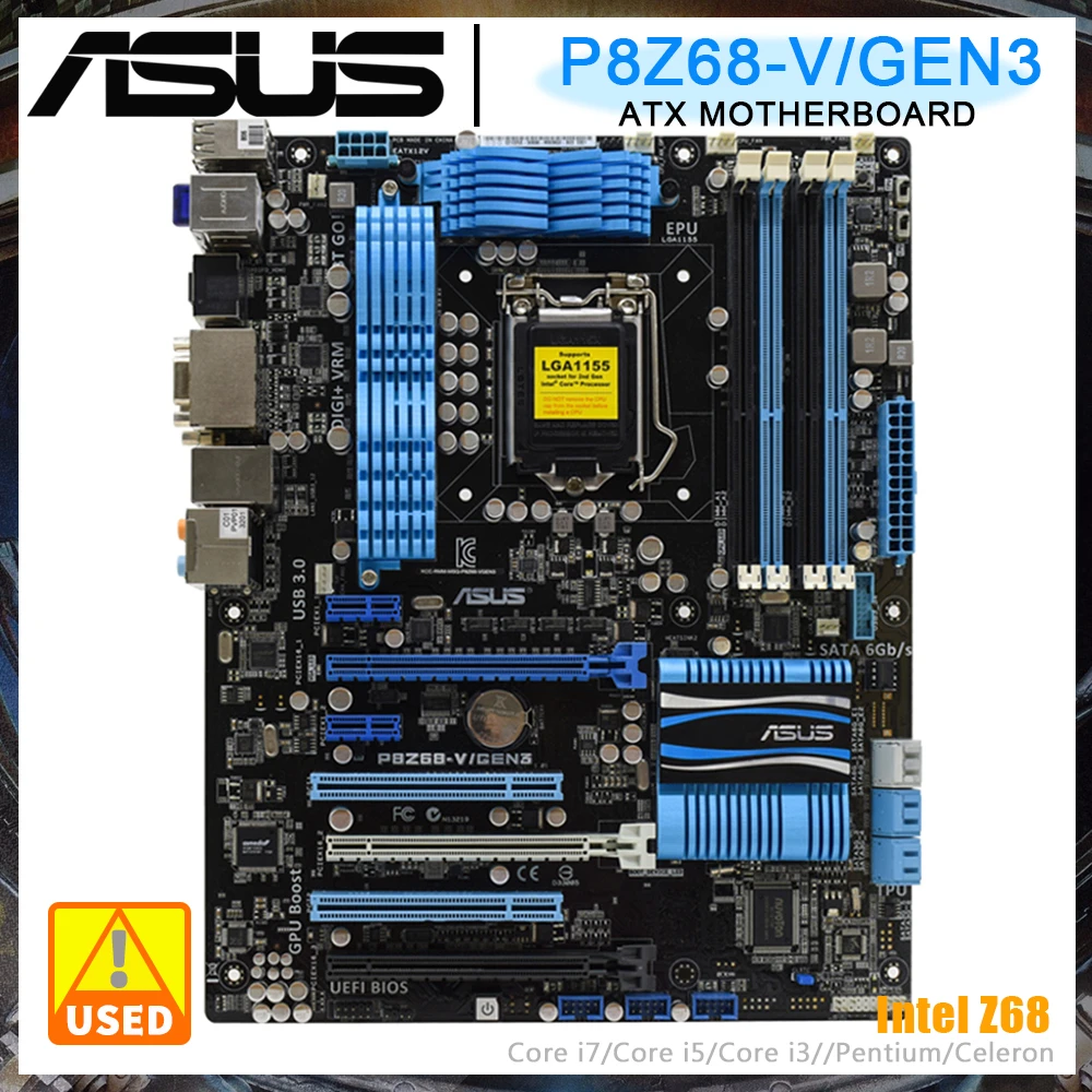 ASUS P8Z68-V/GEN3 Motherboard Intel Z68 Chipset Intel 82579 Gigabit LAN LGA1155 CPU Socket Supports Core i7 i5 i3 OC Motherboard