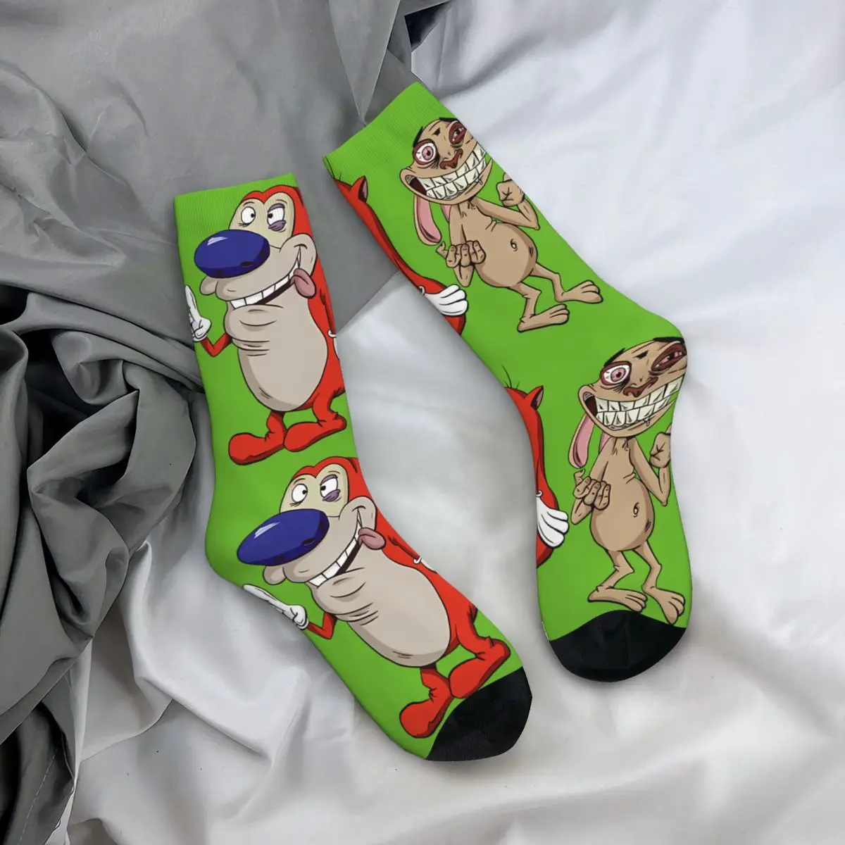 Funny Crazy compression Ren And Stimpy A-Line Dress Sock for Men Hip Hop Vintage T-The Ren & Stimpy Show Cartoon Happy Quality