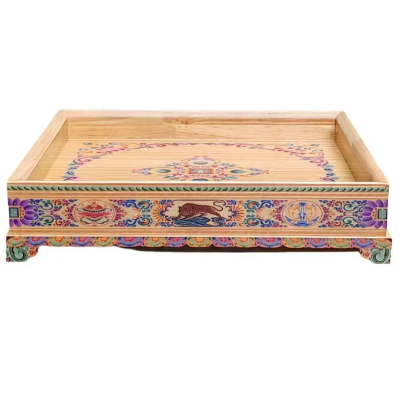 

Tibetan eight auspicious painted solid wood fruit plate home fruit bowl living room storage box ornament