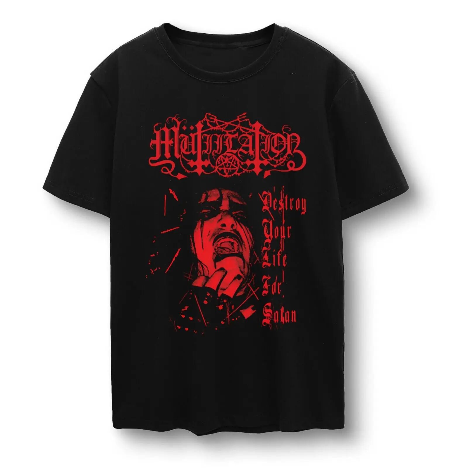 Camisa de S-5XL negra de algodón para hombre, camisa de manga corta con diseño de la frase "Destroy Your Life for Satan", modelo K307