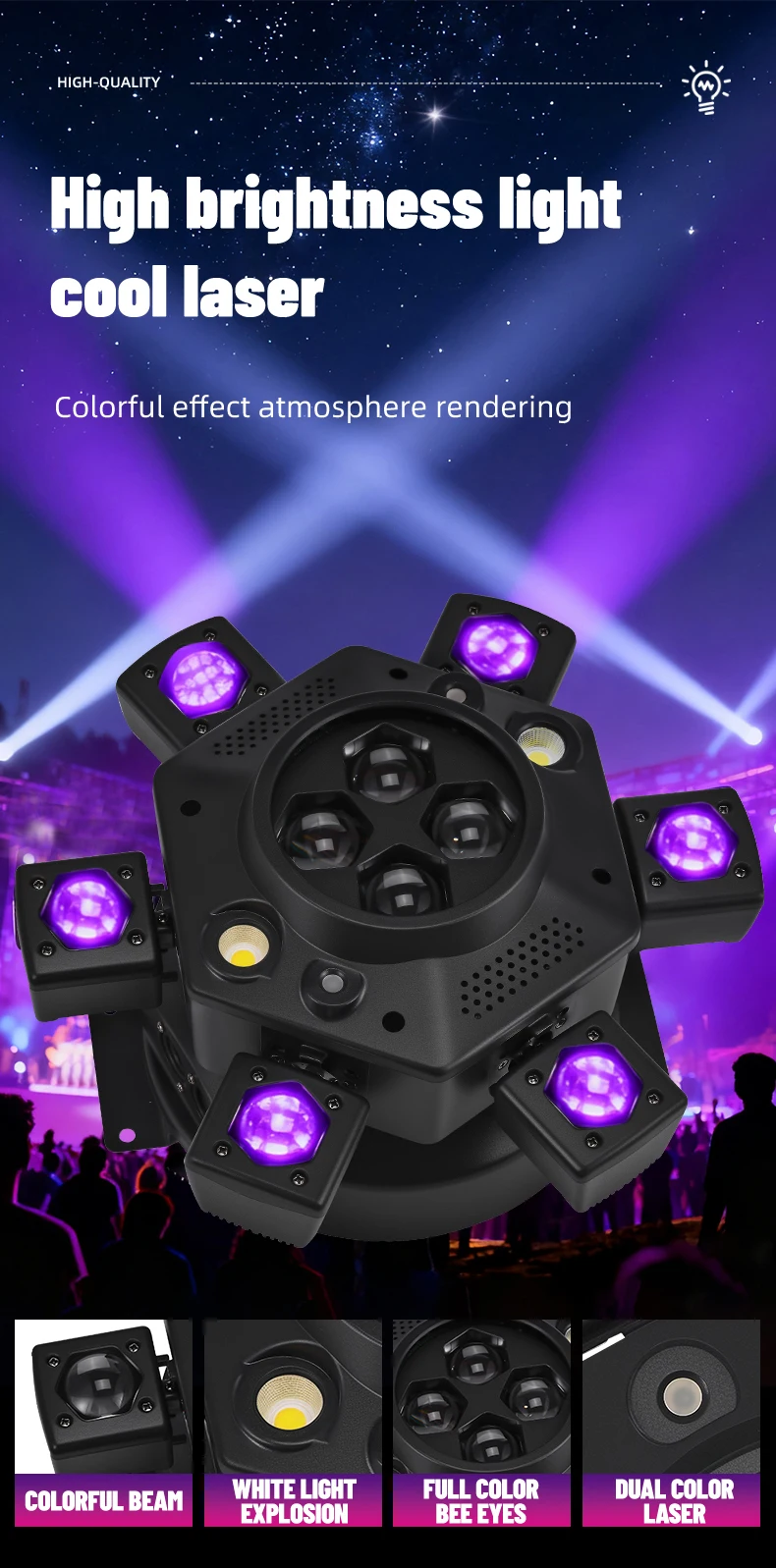 Fernbedienbare Moving-Head-Lichtanlage mit 6 Armen, RGBW-Beam, Strobe, Laser, DMX512-Bühnenbeleuchtung für DJ, Disco, KTV – Detail 4