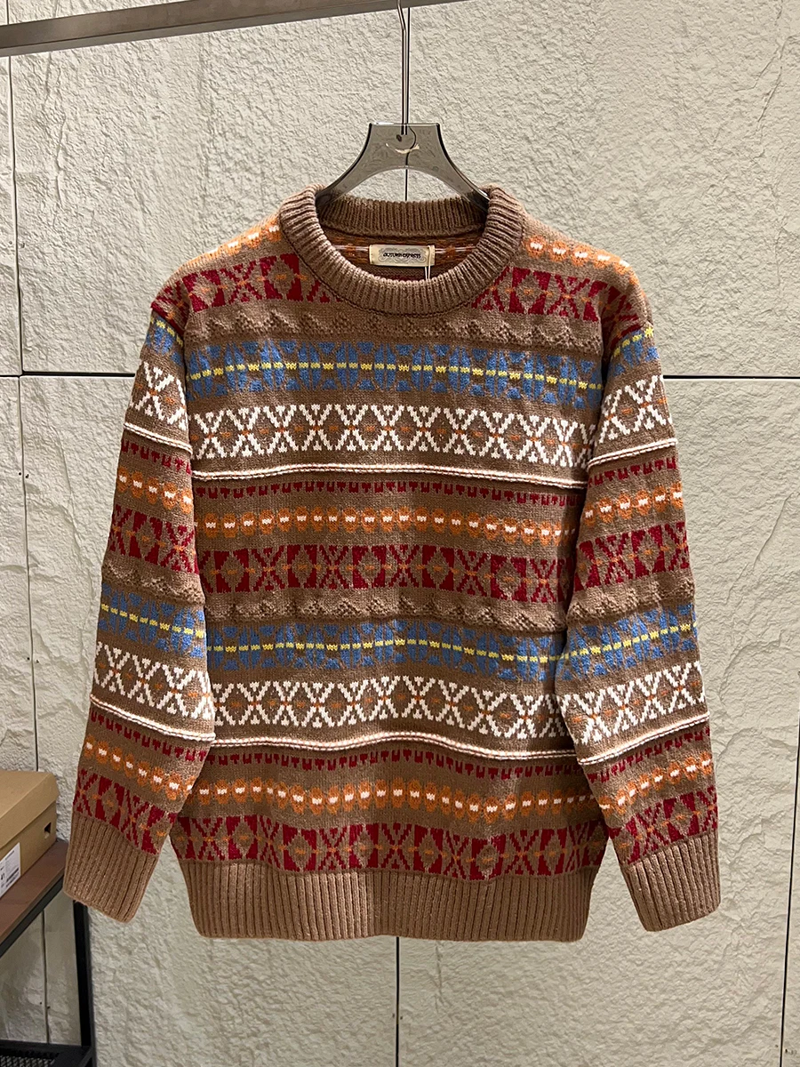 

Retro Floral Knit Sweater Couple Style Thick Warm round Neck Pullover Casual Winter Fashion Polyester Spandex Blend Unisex