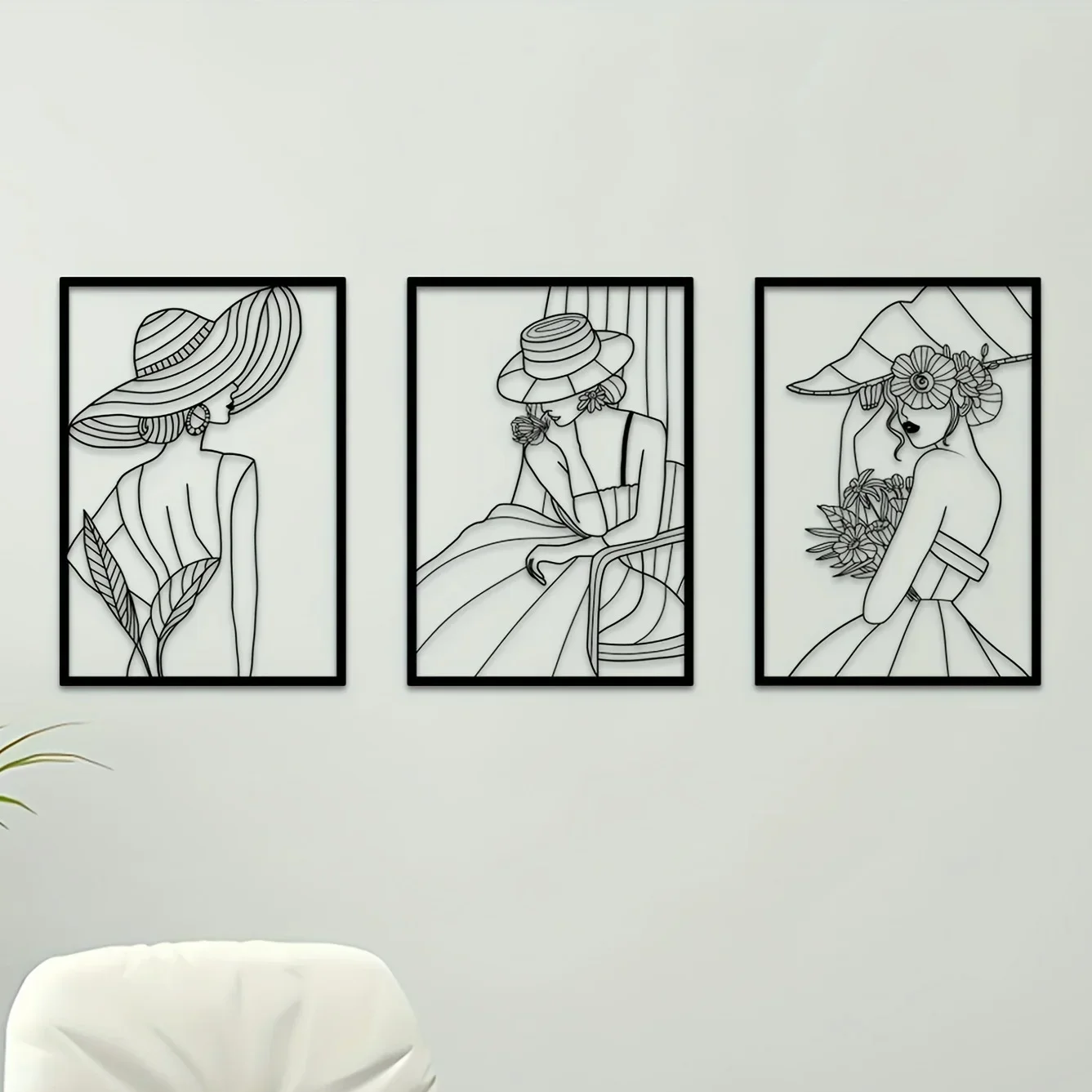 3 Pcs Fashion Lady Metal Wall Decor Vintage Ladies Wall Art Modern Female Pictures For Home Decoration For Above The Bed Hanging