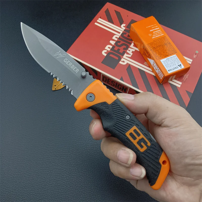 GB Medium fold rubber handle 8Cr13Mov Handle Outdoor wild Save Rescue hunting Tactics EDC pocket folding knife