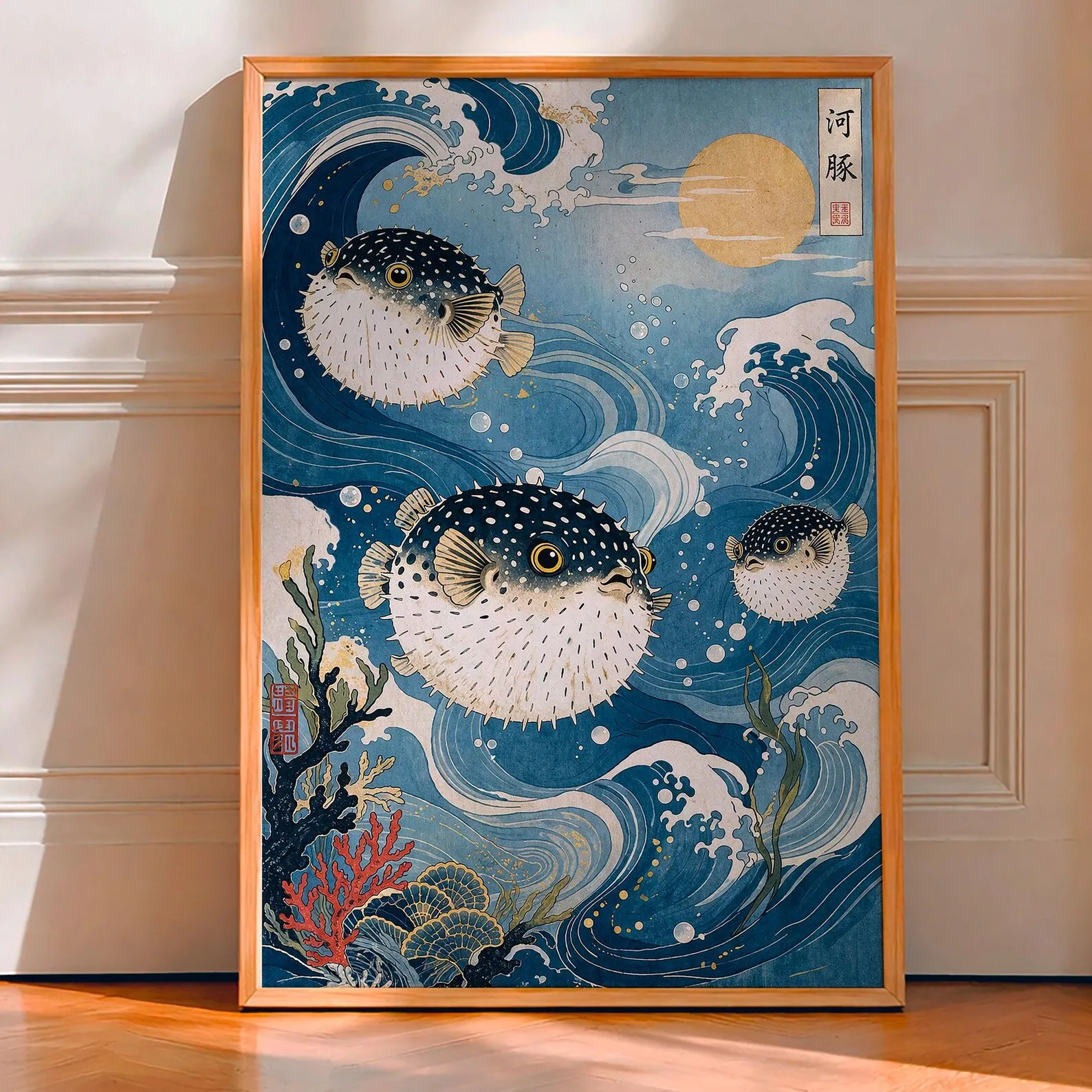 Japanese Lifestyle Youtube - Japanese Ukiyo-e Pufferfish Poster Ocean Wave