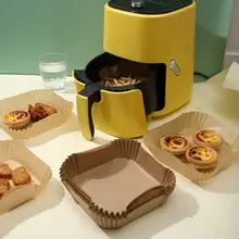 50Pcs Disposable Air Fryer Paper Oil Absorbing And Anti Oil Paper Tray Non Stick Baking Pad Large Toughness Square 4
