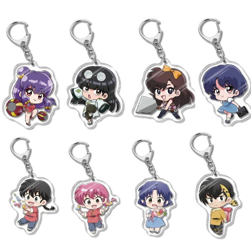 8 unids/lote Anime Ranma 2/1 Nibun no Ichi figuras Ranma Tendou Akane llavero acrílico versión Q lindo bolso de dibujos animados accesorios regalo