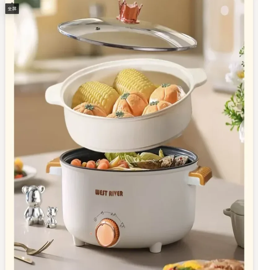 220V German Electric Cooking Pot Multifunctional Hot Pot Steamer Fryer for Home Dorm CAA