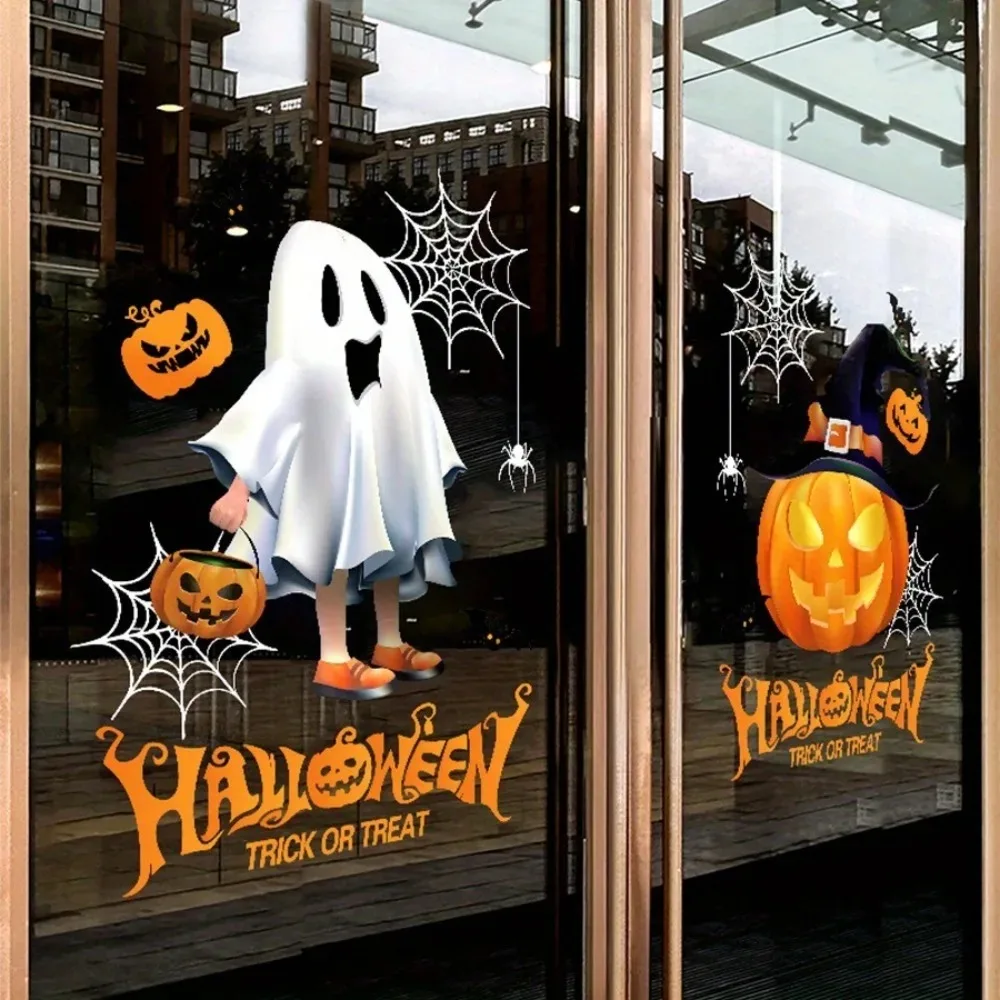

45x60cm Halloween Window Stickers Ghost Pumpkin Glass Decals Holiday Party Atmosphere Decoration Shop Window Door Stickers Gift