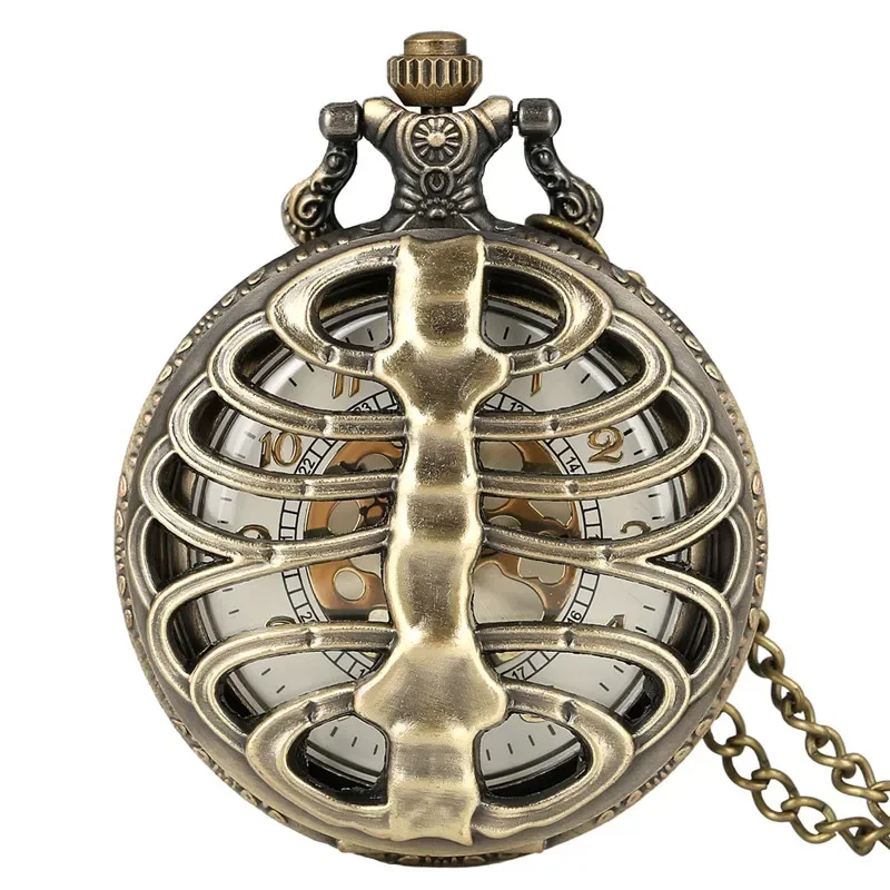 Antique Pocket Watch with Hollow-out Spine Case Golden Arabic Numeral Quartz Movement Unisex‘s Retro Timepiece with Long Chain