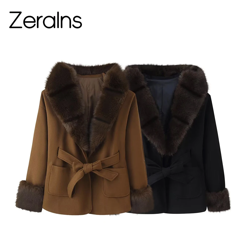 

ZERAINS 2025 Winter New Women's Fashion Versatile Temperament Mao Collar Hooded Short Woolen Coat