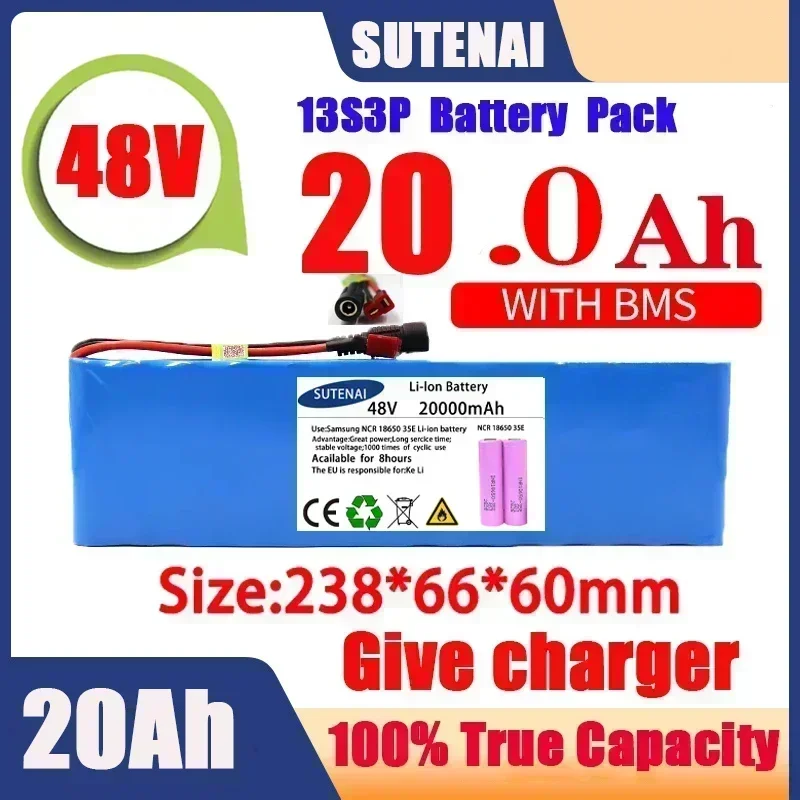 SU New 48V 120000mAh 1000w 13S3P 48V Lithium ion Battery Pack 120Ah For 54.6v E-bike Electric bicycle Scooter with BMS+charger
