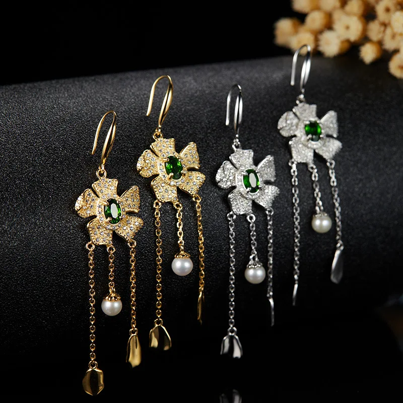 

s925Sterling Silver Inlaid Natural Colored Gems Topaz Garnet Diopside Ruby Earrings Female Europe and America Cross Border Ear S