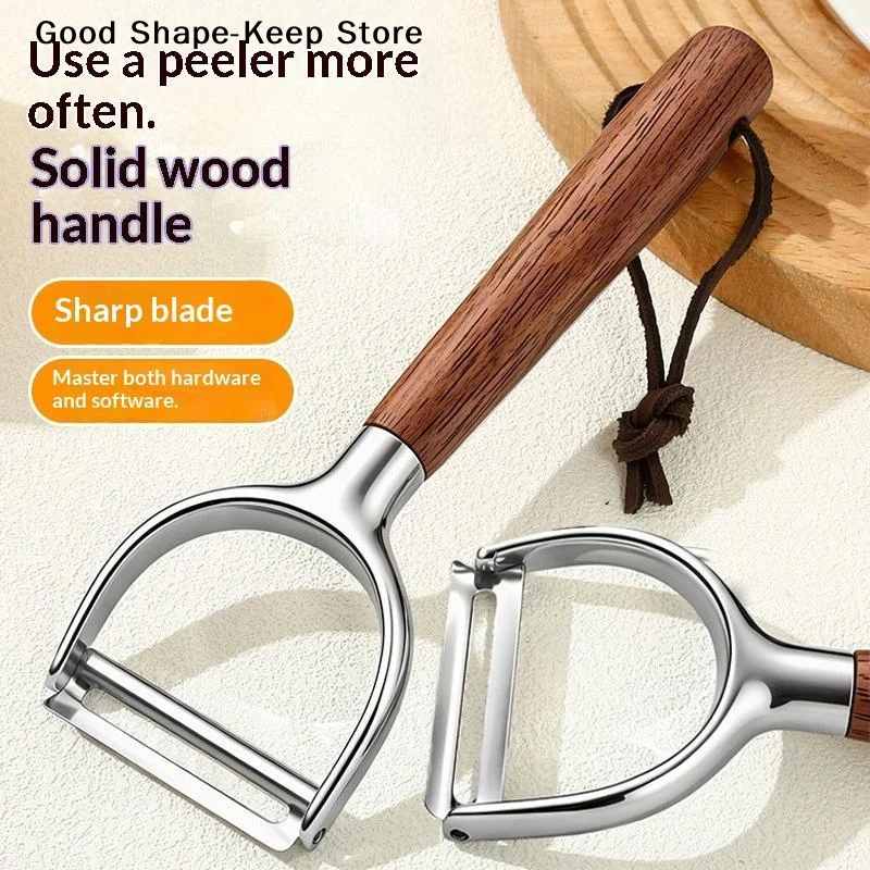 daily1PC Multi-Functional Kitchen Stainless Steel Acacia Wood Peeler Potato Fruit Scraper Home Kitchen Peeling Melon Planer