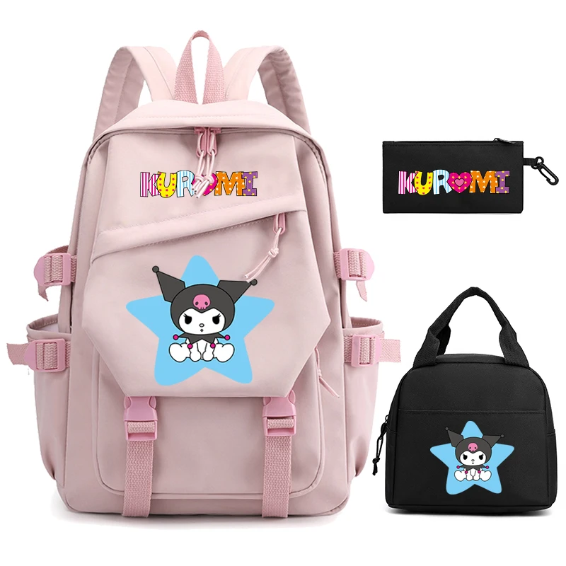 

3 шт./компл. рюкзак Sanrio Kuromi для девочек и мальчиков, детская сумка для обеда, студенческая подростковая сумка для книг в стиле аниме, женский рюкзак, школьный рюкзак