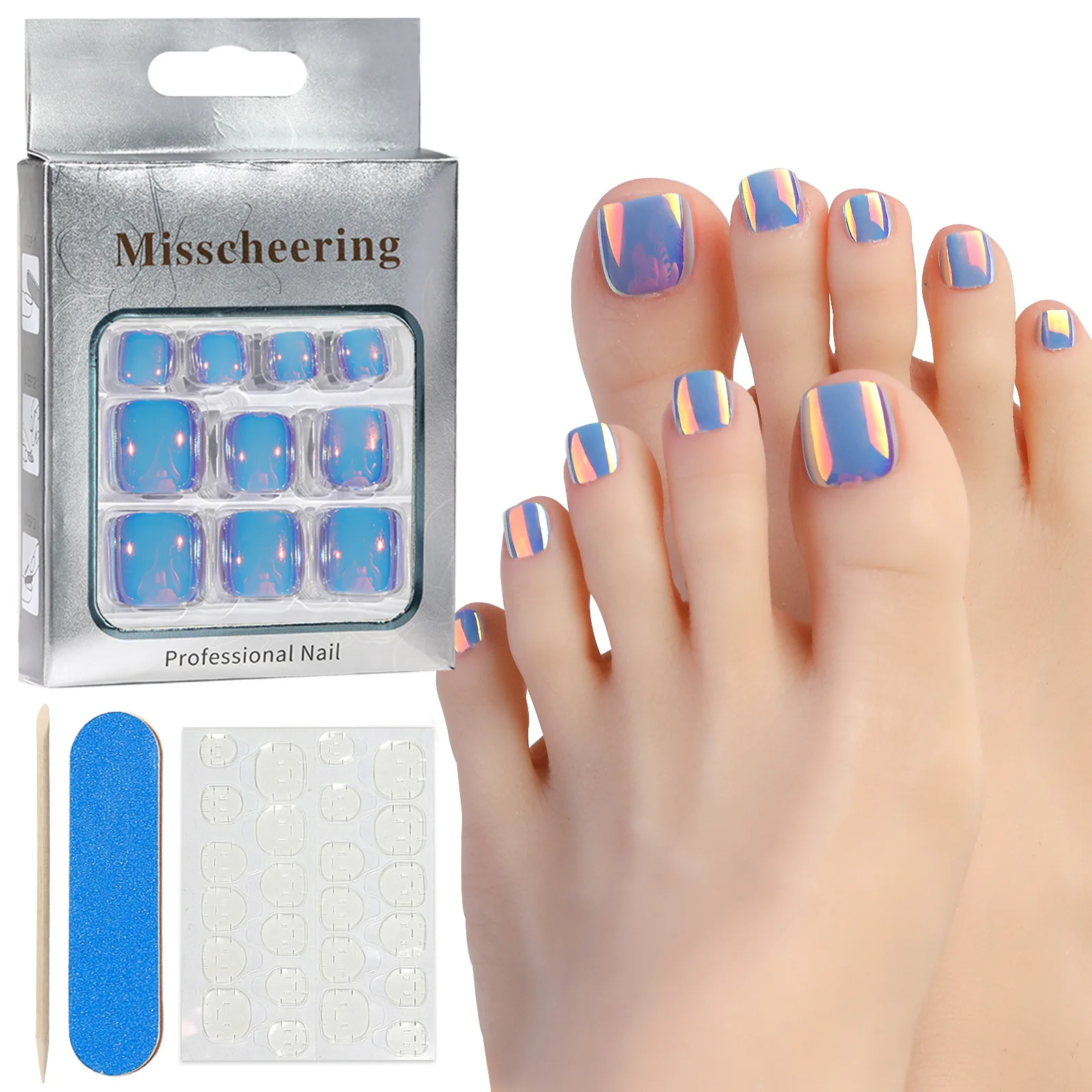 Press On Toenails, 48Pcs French Toe Nail Tips, Square Soft Gel Fake Toe Nail Tips Extensions for Women Nail Art DIY 12 Sizes