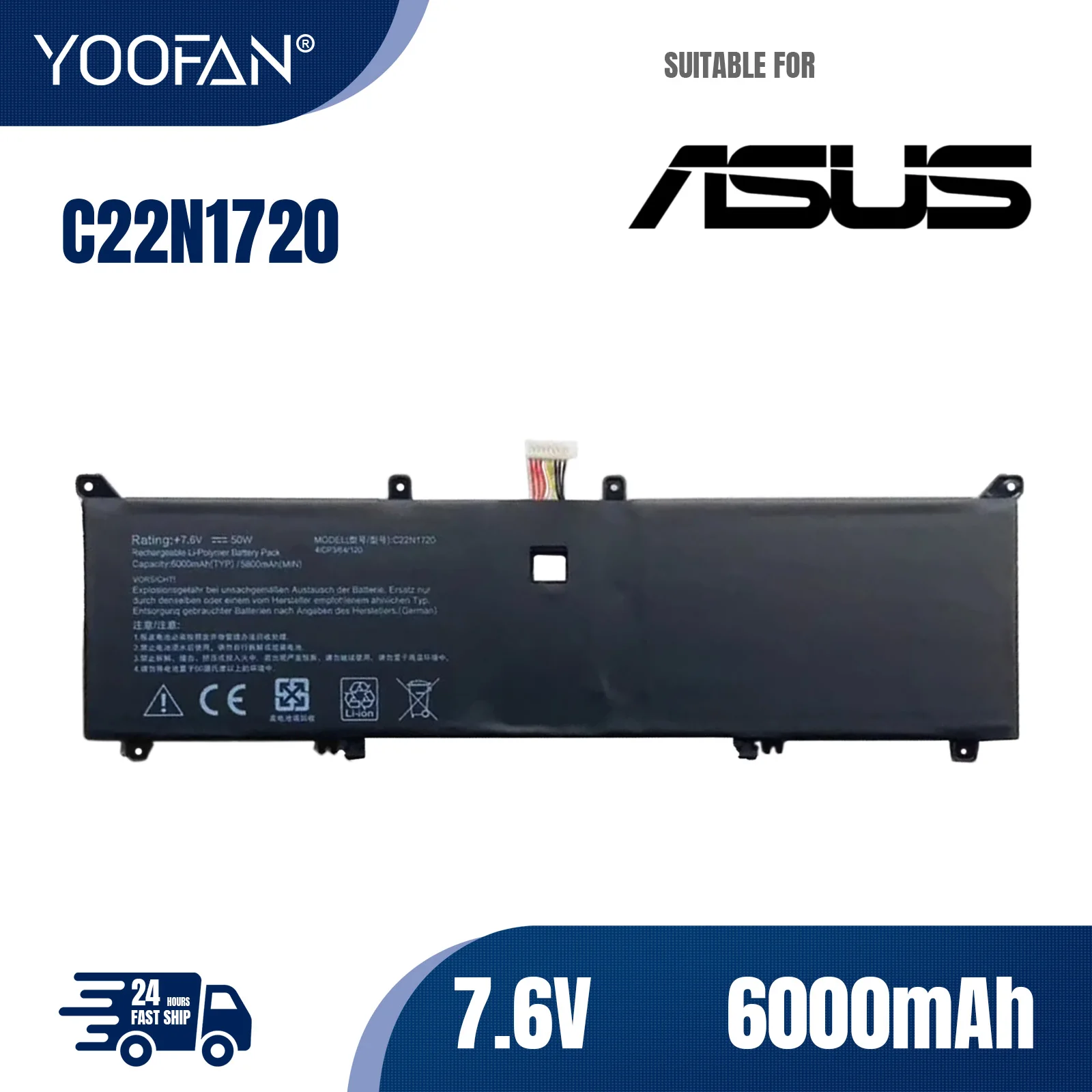 YOOFAN Batería C22N1720 para portátil ASUS ZenBook S, UX391, UX391FA, UX391UA, serie UX391FA-AH001T, Notebook, 7,7 V, 6500mAh