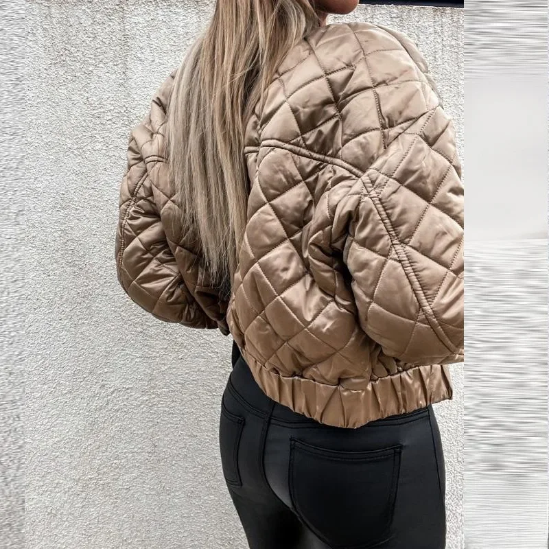 Autumn Winter Bomber Jackets for Women Streetwear Baseball Coat Contrast Sequin Angel Wings Pattern Quilted Puffer Jacket