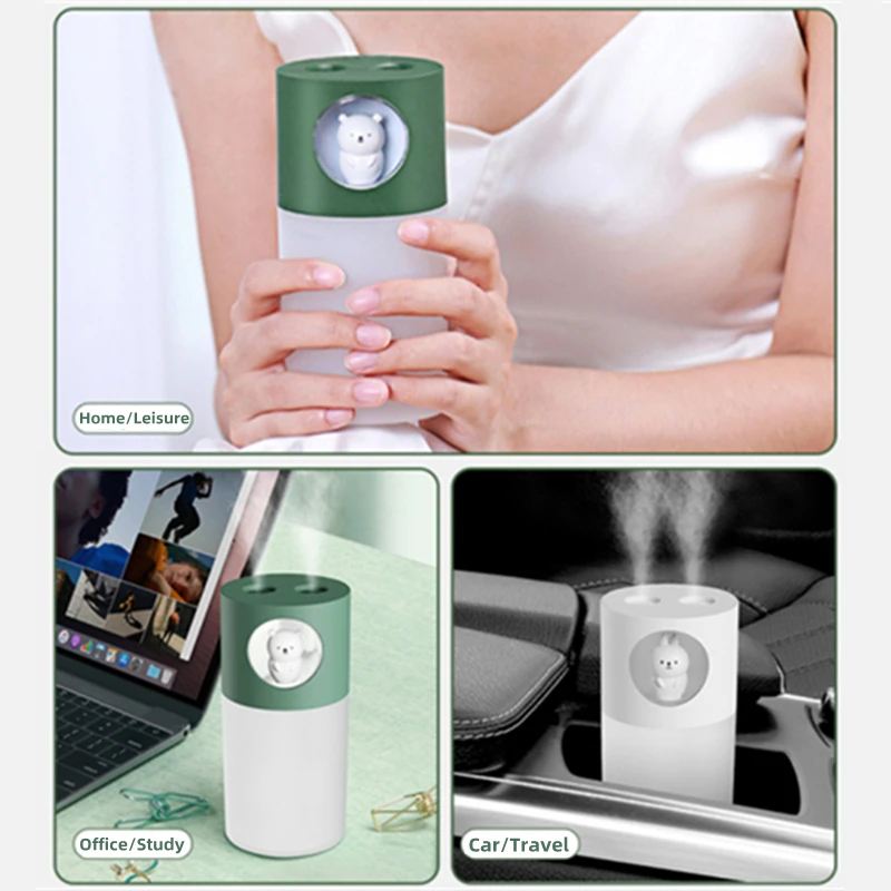 Buse de pulvérisation Double, humidificateur avec veilleuse chaude pour la maison, brume fraîche ultrasonique, diffuseur d'eau aromatique USB, 270ml