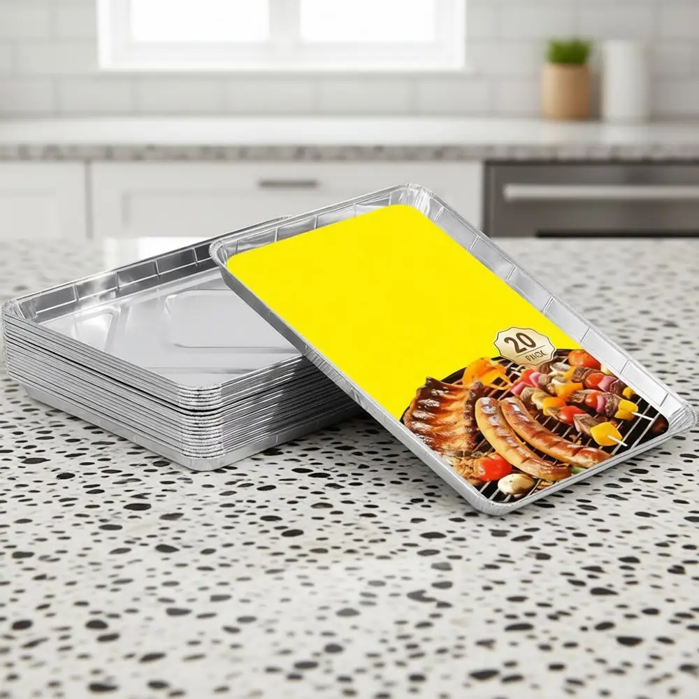 

Oil Pans, Disposable Trays, 1/2 Size Sheet Cookie Cake Pan, 17x13 (20 Pack), Rimmed Baking Sheets for Grilling or Baking Dishes