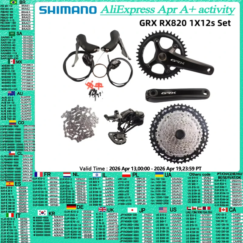 

Shimano GRX RX820 Groupset 1x12s Hydraulic Disc Brakes Groupset 1x2s Set For Gravel Bike Bicycle Original Shimano