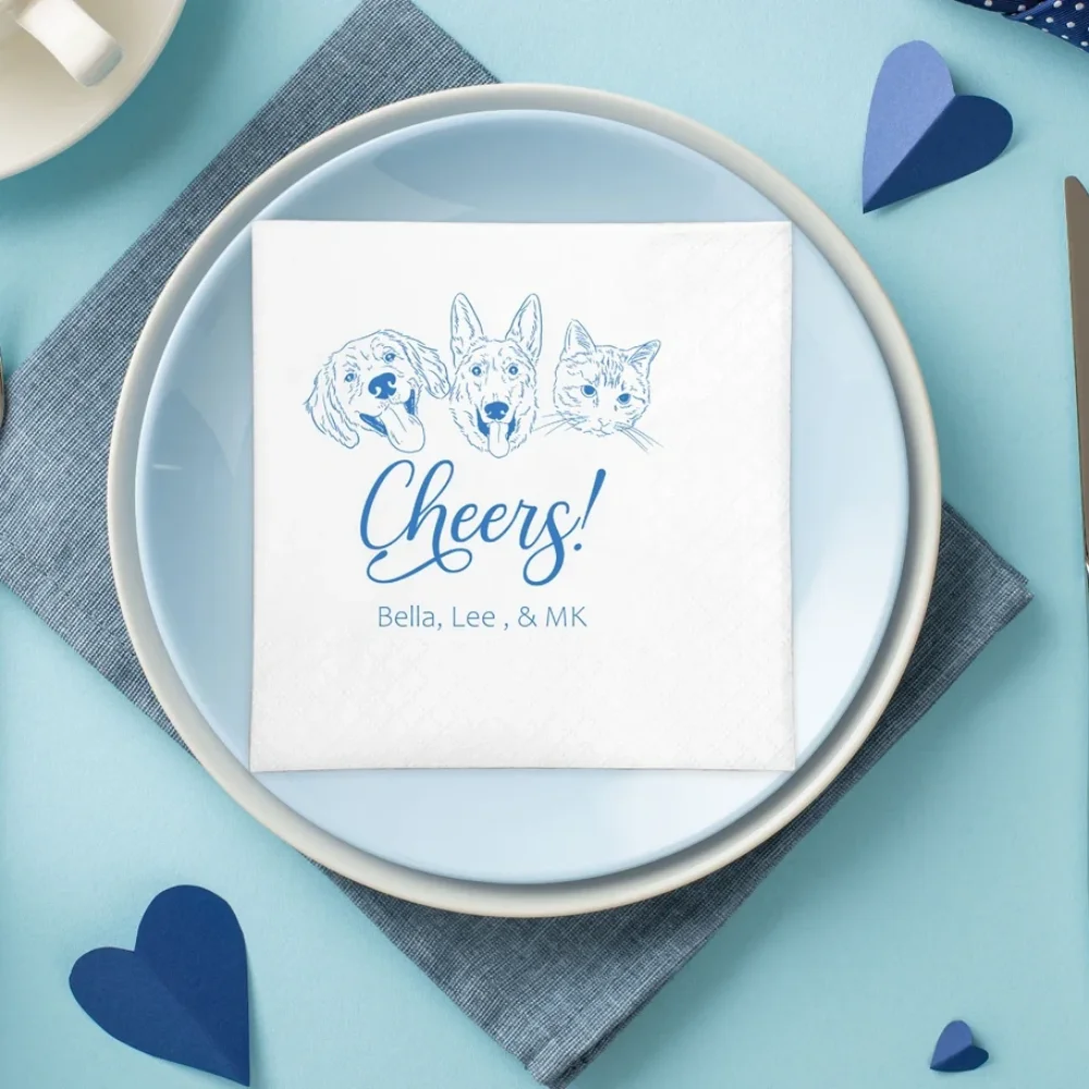 50 pcs Custom dog wedding napkins,Cocktail napkin,Custom pet party napkins,cat wedding napkins,Pet Portrait Wedding Napkins