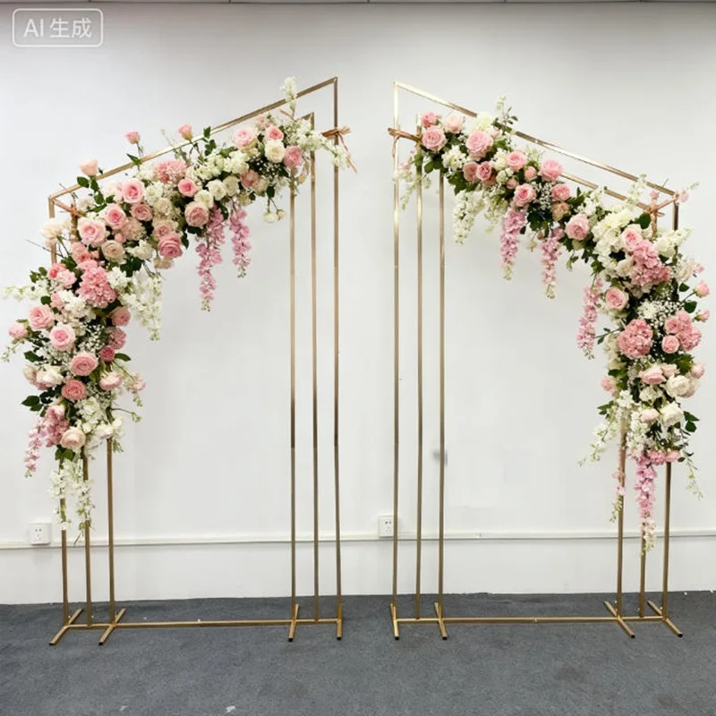 

Золотой Новый свадебный реквизит, уличный фон, подставка, золотой скошенный цветок, украшение для сцены, экран