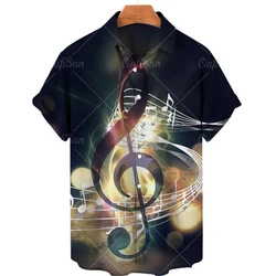 Men's shirt summer Hawaiian shirt pattern print music notes outdoor street short sleeved clothing for comfort and breathability