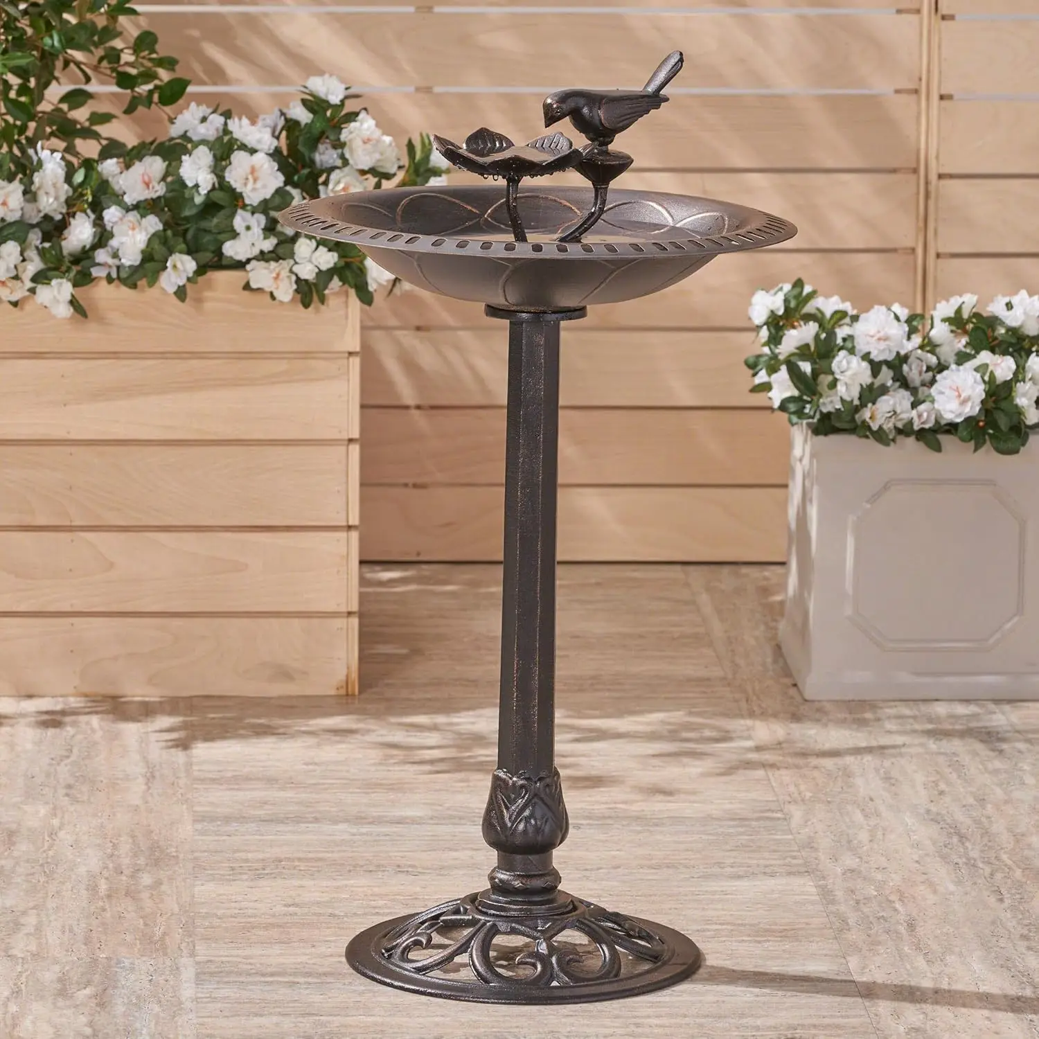 

Comfort corner Anessa Outdoor Aluminum and Iron Bird Bath, Shiny Copper