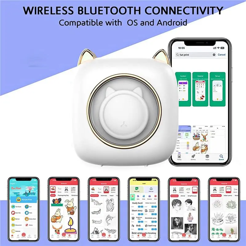 

Мини-карманный принтер, портативный термопринтер со светодиодом, бесчернильный принтер Bluetooth для детей, используемый для дома, офиса, учебы