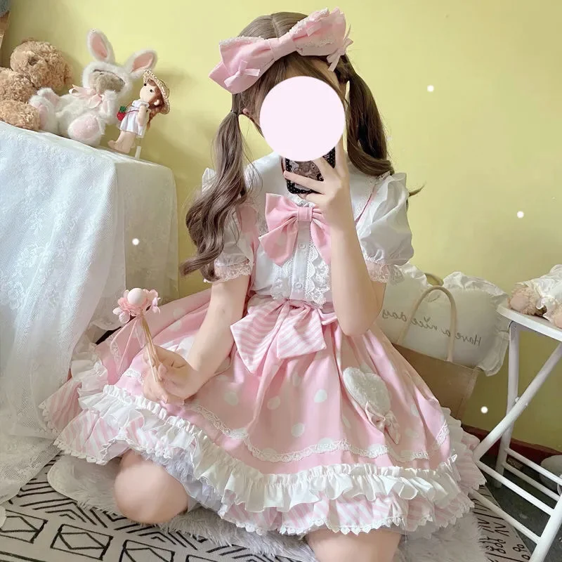 Lolita Japanese Princess Tea Party Girl Cute gonna Strap Vintage Lace Bowknot Kawaii Girl Daily Skirt vita alta Cosplay Cos