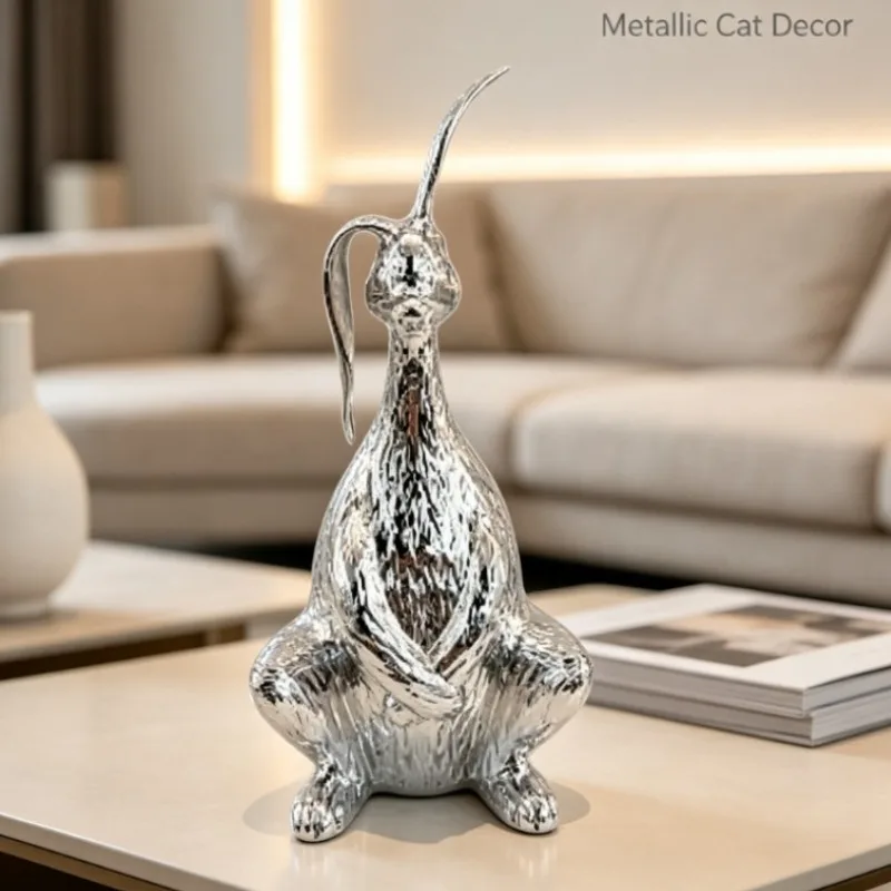 Sleek Silver Creature – Stylized Long-Eared Figure, Contemporary Sculpture for Modern Interiors, Unique Gift for Art Collectors