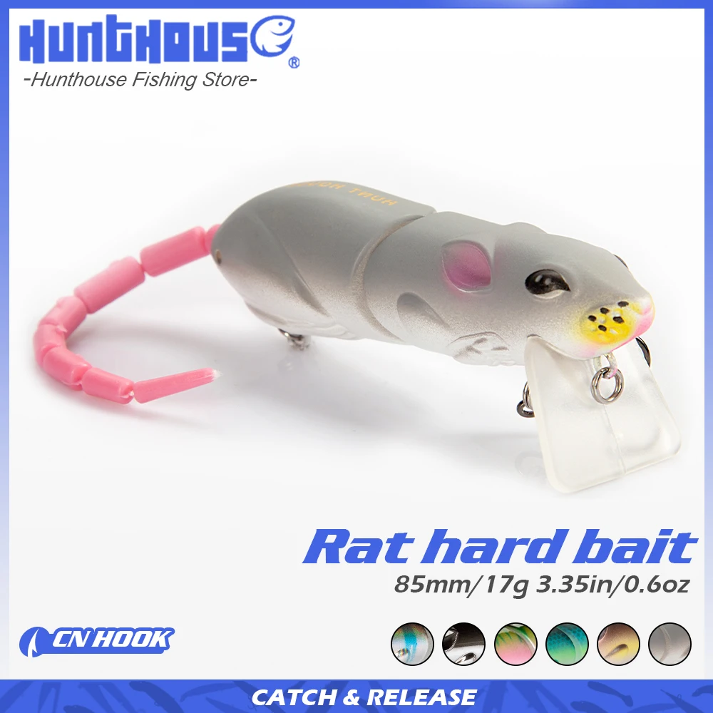 Hunthouse Floating Rat Hard Bait 85mm 17g Jointed Swimbait Lifelike Mouse Lure with CN Hook for Bass Pike Freshwater Fishing