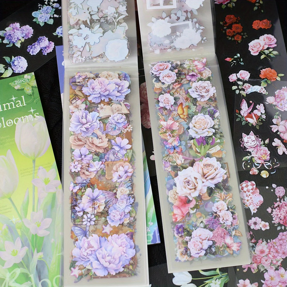 20sheets Flowers Stickers PET Material Hand Account Stickers Embelishment Transparent Stickers Junk Journal Stickers