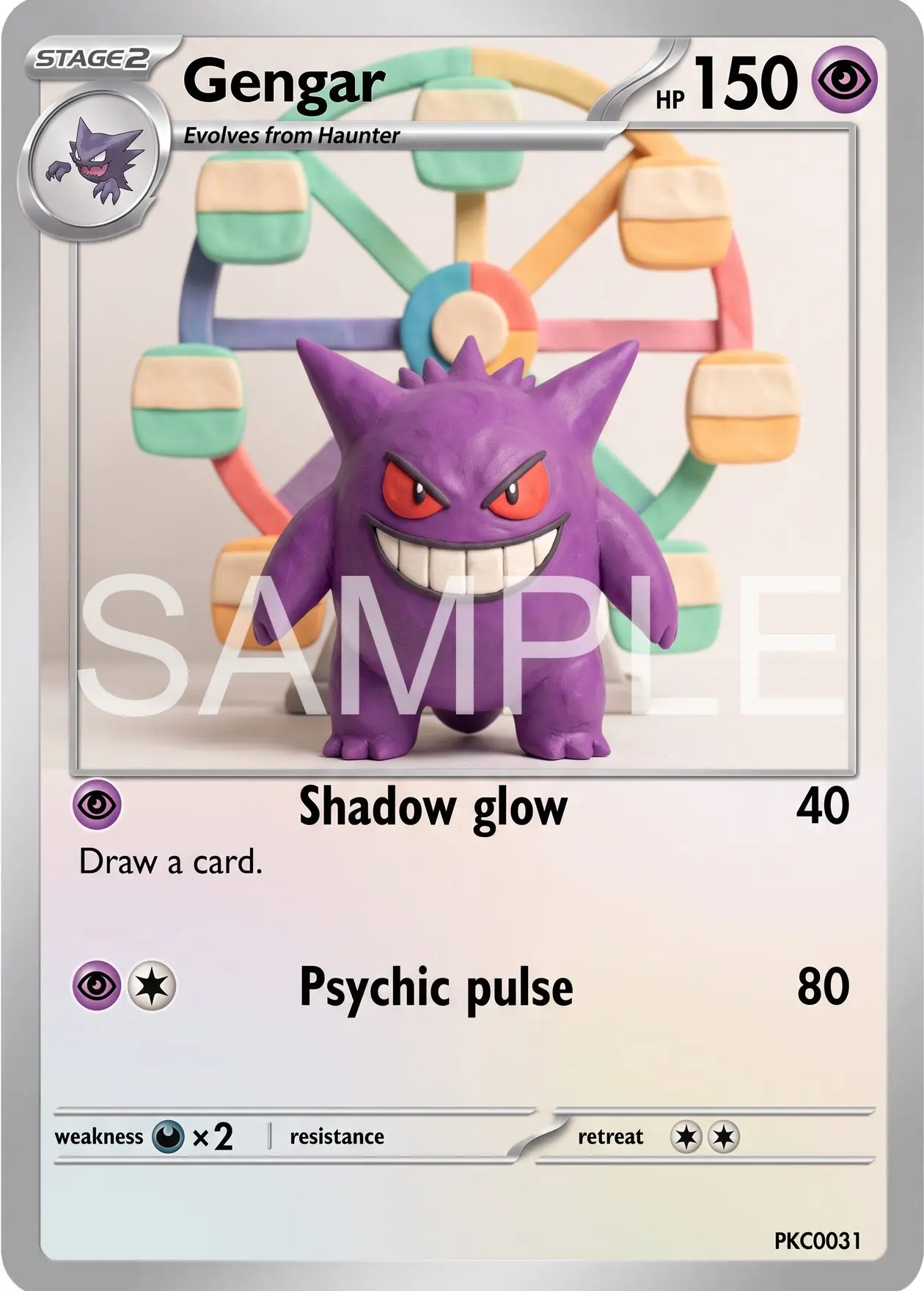 7Pcs PKM Cards PTCG Clay Stop Motion Style Gengar Miniature Fun Park Seven Unique Scenes Character Art Collection Cards PTCG
