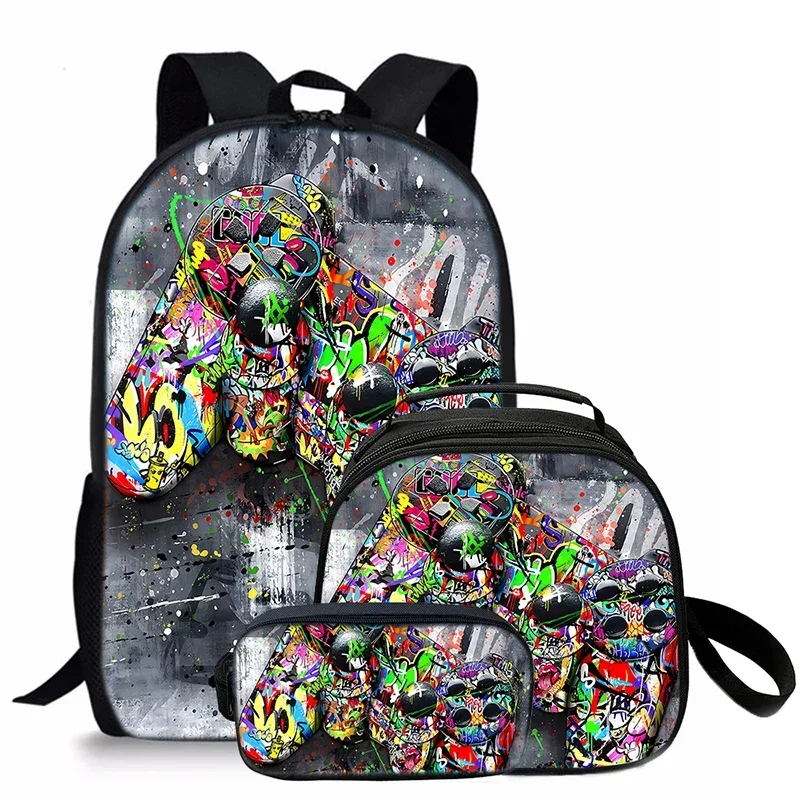 

Cool Graffiti Printed Three Piece Set Backpacks for Boy and Girls Best Gifts 3D Cartoon School Backpack for Children