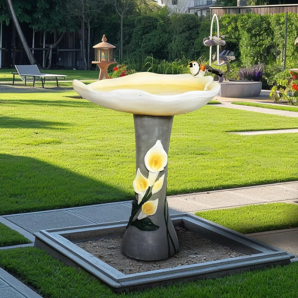 

Бетонная кормушка для птиц, кормушка для птиц с подставкой для цветов, диаметр 13,1 дюйма X 17,7 дюйма X Ванна для птиц с орнаментом цветов 20 H