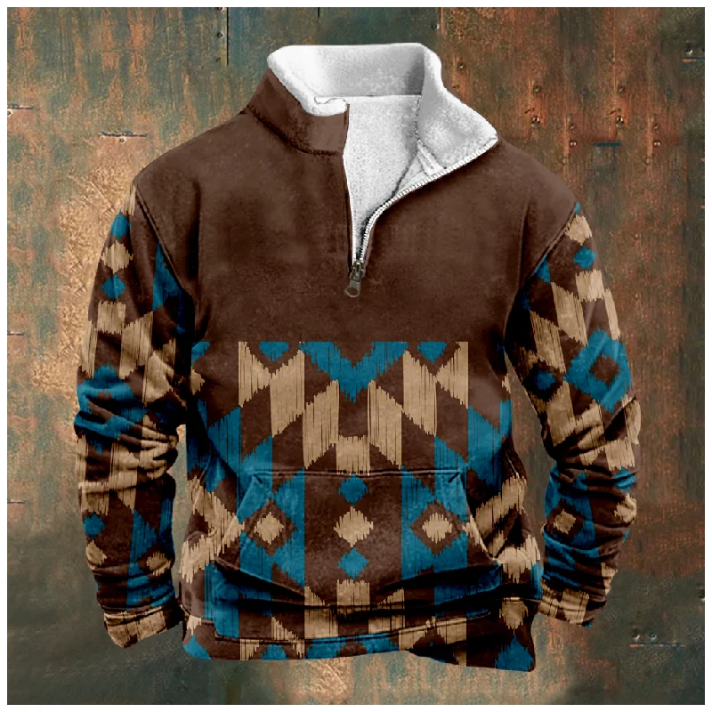 

New Christmas Cotton Jacket Hooded Sweater Casual Print Men's Long Sleeve Standing Neck Half Zip Sweater Inner Cut a32