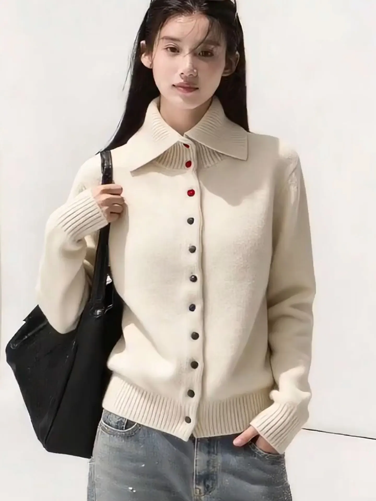

Ele Korean Sle Women's Knitted Long Sve Sweater Comfortable Warm Pure Color Collared Spring ential Wardrobe Piece